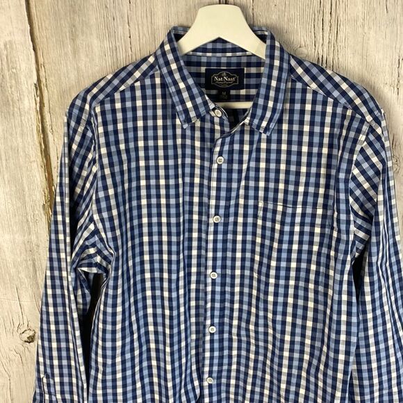 Nat Nast Luxury Long Sleeve Button Down Shirt Blue White Plaid Size M - Picture 2 of 11